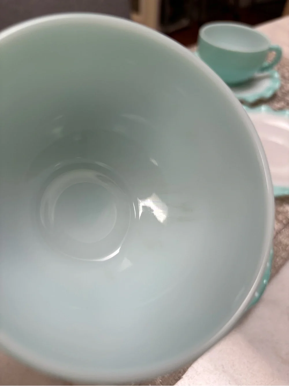Vintage Hazel Atlas Turquoise Ripple Crinoline Cup and Saucer lot of 4